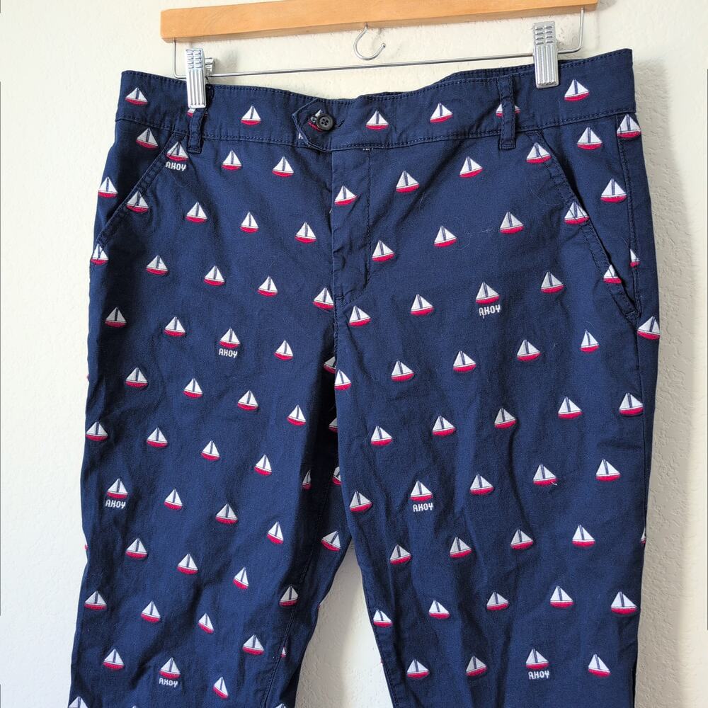 Tory‎ Burch Sailing Print Pants Sz 31 Nautical Navy Blue Preppy Cropped Vacation